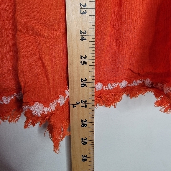 FREE PEOPLE Top Diamond Embroidered Sleeveless Deep V Neck Raw Swing Hem Orange - Picture 12 of 13